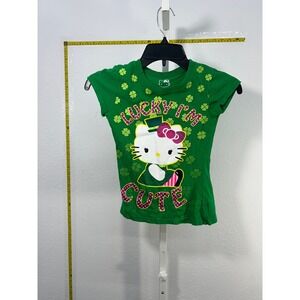 Hello Kitty Girls Green Lucky I'm Cute St Patricks Day T-Shirt Size‎ S 6/6X